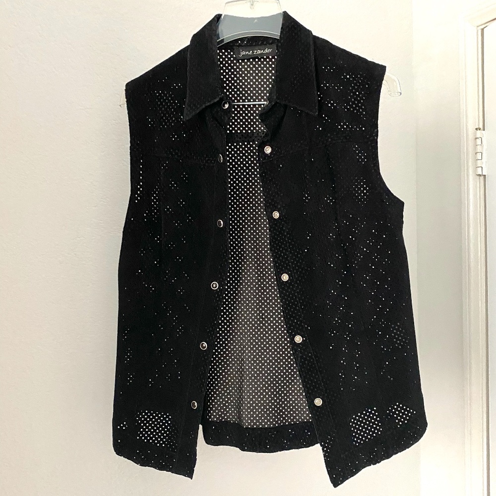 Jane Zander lazer cut leather sleeveless jacket M